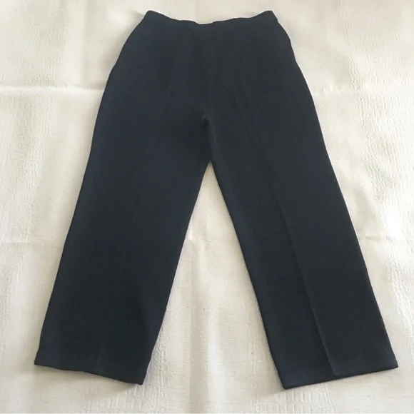 St John Basics Santana Knit Pleated Pants Size 12 Black Wool Blend Designer - Picture 13 of 13